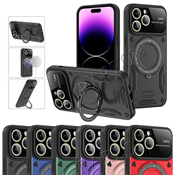 Soporte de anillo magnético Cajas de teléfono Funda protectora de lente de cámara para iPhone 15 Pro Max 14 13 12 Samsung Galaxy A14 A04 A24 A54 A34 S23 Cubiertas de armadura ultra resistentes