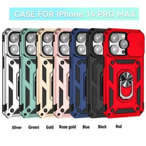 Magnetische Ringhouder Telefoonhoesjes Kickstand Slide Window Lens Protector Shockproof Cover voor iPhone 15 14 13 12 mini 11 pro max x xs xr plus ultra DHL