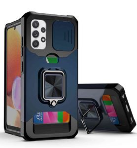 Magnetische ringstandaard Armor Shockproof Cases voor Samsung Galaxy A12 A32 A42 A52 A72 A82 5G Slide Window Card Slot Beschermhoes