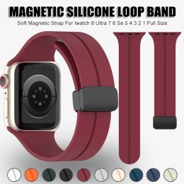 Magnetic Silicone Strap Band for Apple Watch 8 ultra 7 SE 6 5 4 3 2 Bracelet for iwatch Series 49mm 44mm 45mm 41mm 40mm 38mm