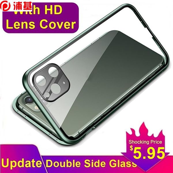 Estuche de vidrio templado magnético con cubierta de lente HD Cubierta protectora de metal 360 para Iphone SE2 XR XS 11 Pro MAX 8 7 Plus287t