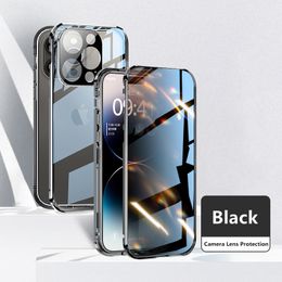 Magnetische gehard glazen metaalprivacy case voor iPhone 11 12 13 14 15 Pro Max anti-spy beschermhoes