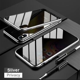 Magnetische gehard glazen metaalprivacy case voor iPhone 11 12 13 14 Pro Max anti-spy 360 Beschermende hoes
