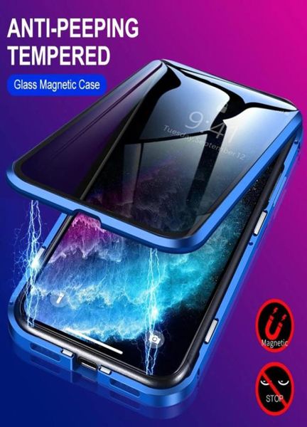 Cajas de metal de privacidad de vidrio templado magnético para iPhone 14 13 12 XS 11 Pro MAX X XR 7 8 6 6S Plus 360 Magnet Antispy Protective Cov5782599