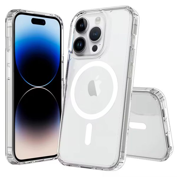 Funda de teléfono magnética transparente a prueba de golpes para iPhone 15 Pro Max 14 Plus 13 Mini 12 11 XR 8 7 Clear MagSafe Soft TPU Hard Cover