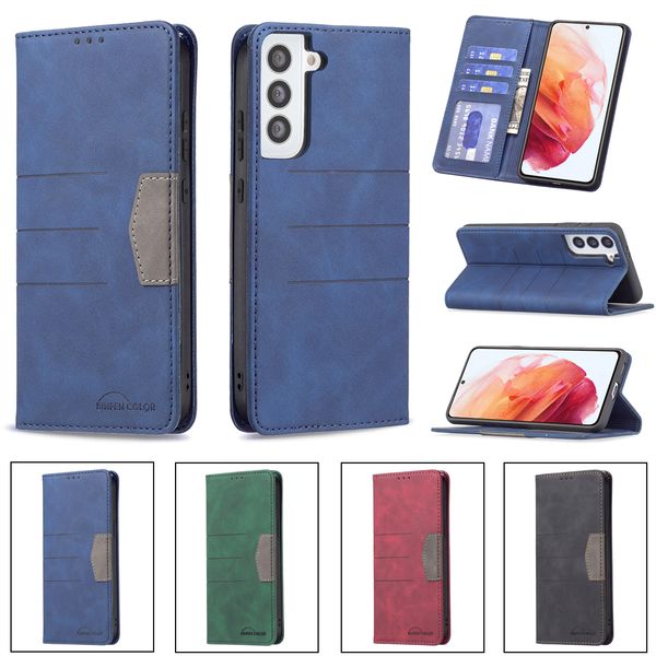 Estuches para teléfonos con billetera para Samsung Galaxy S23 S22 S21 S20 Ultra Plus Colores duales Piel de PU con sensación de piel Funda magnética con tapa y soporte con ranuras para tarjetas