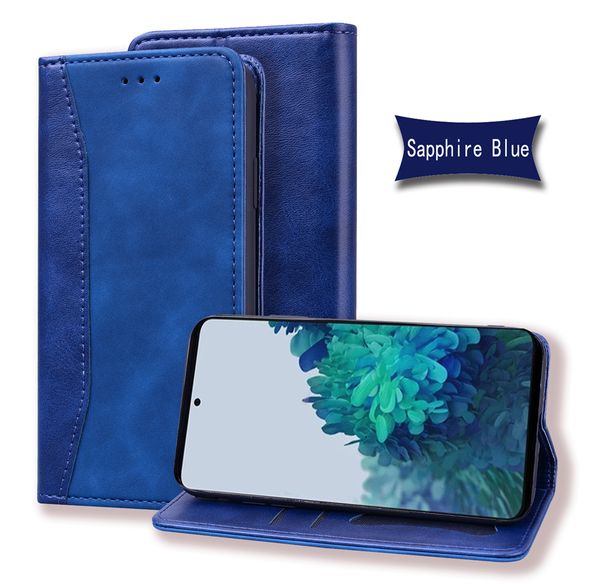 Fundas magnéticas para teléfono con billetera para Samsung Galaxy S21 S20 Note20 Ultra Note10 Plus, funda con tapa de cuero PU con costuras de doble color y ranuras para fotos y tarjetas
