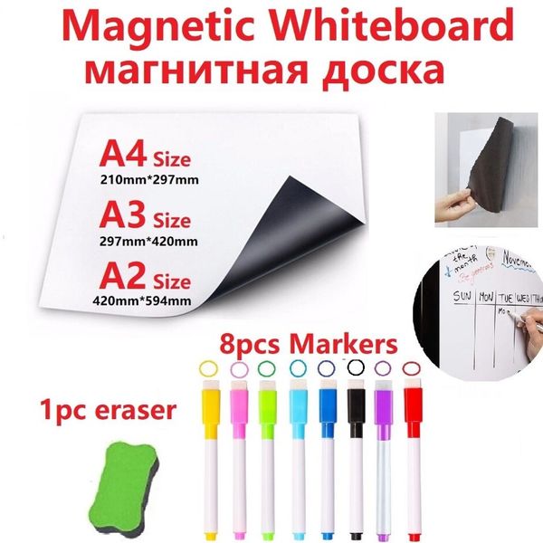 Tableau blanc magnétique aimants pour réfrigérateur effaçable à sec tableau blanc marqueur magnétique gomme tableau blanc en vinyle pour disques cuisine 201252Z