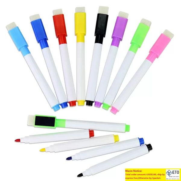 Bolígrafo de pizarra magnético, marcador de pizarra blanca, borrado en seco, Marcadores de pizarra blanca, imán con borrador, suministros escolares de oficina, tinta de 4 colores