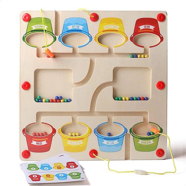 Labyrinthe magnétique en bois de couleurs et de nombres Montessori, jeu de comptage, puzzle, jouets éducatifs de cognition pour enfants d'âge préscolaire 240131