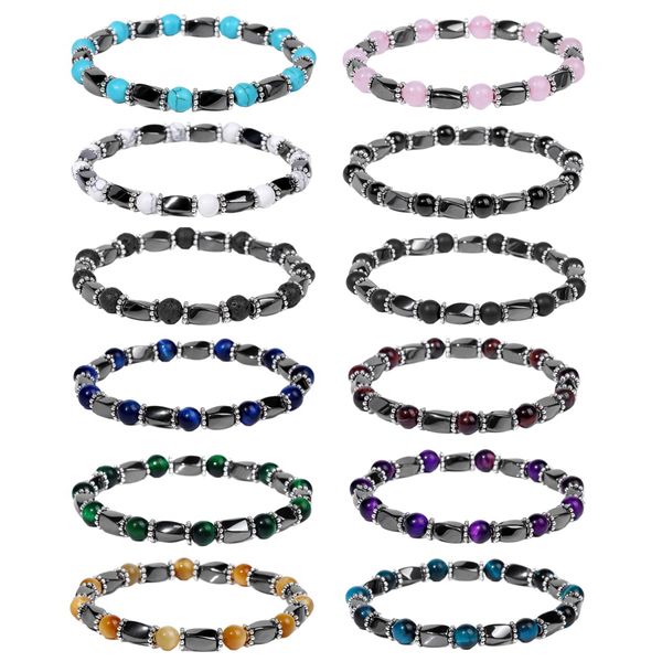 Pulseras de piedras preciosas elásticas con cuentas torcidas de magnetita, brazalete de piedra curativa para terapia para la artritis, liberación de energía negativa, ansiedad