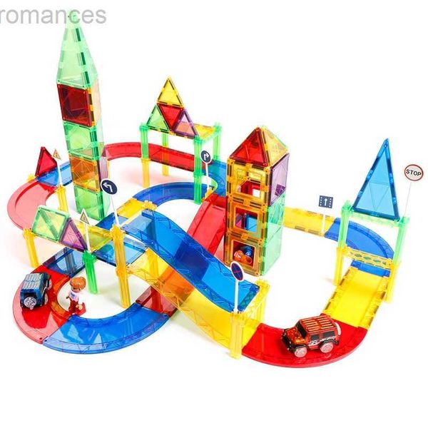 Aimants Magnetic Toys Magplayer 154 pièces Tiles magnétiques Blocs de construction Set With Car Racing Tracks Toy for Children Intelligence Toys Best Gifts 240409