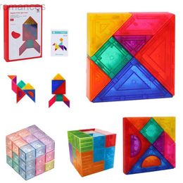 Magneten Magnetic Toys Montessori Magnetic Tangram Jigsaw Toys Children Soma Cube Rainbow Transparant Blocks Color Shape Matching Games Educatief speelgoed 240409