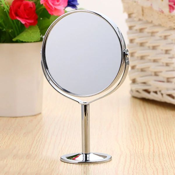 Miroir de maquillage circulaire à grossissement, double face, forme ronde, miroir cosmétique rotatif, support loupe, miroir sur pied