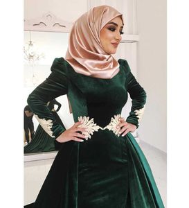 MagnificentHunter Vert Velours Soirée Musulmane Haute Appliqued Grande Taille Robes De Bal Manches Longues Robes De Fiesta Overskirt Robe Formelle HKD230912