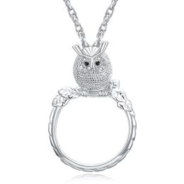 Ожерелье с увеличительным стеклом для чтения, женская мода, подвеска в виде совы, ожерелье с родиевым покрытием и хрустальной лупой, ожерелье3043