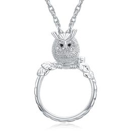 Collier loupe pour lire, collier pendentif hibou à la mode pour femmes, plaqué Rhodium avec loupe en cristal, collier 298S