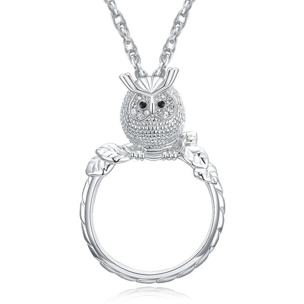 Collier loupe pour lire, mode femme, pendentif hibou, plaqué Rhodium avec cristal, collier loupe 340f