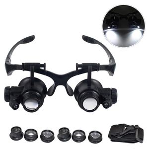 Loupe 10X 15X 20X 25X Double Lunettes Loupe Tête Portant Loupe Casque Avec Lumière LED Pour Montre Réparation Bijoux 230726