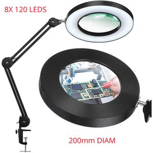 Vergrootglazen 200MM Diam 120 LED 8x vergrootglas voor lezen Soldeerstation telefoon met LED-lichtstandaard Verlicht vergrootglas 231128