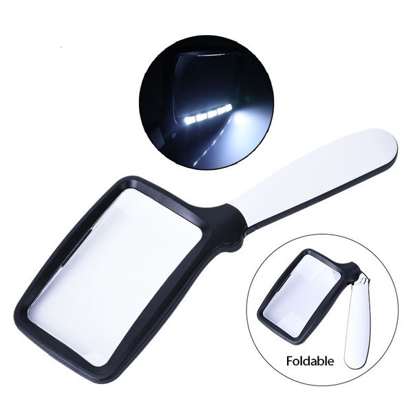 Loupes Loupe à poignée carrée 2X avec lumières LED Loupe éclairée Loupe de lecture pliable Vieil homme seniors Bijoux Loupe 230912