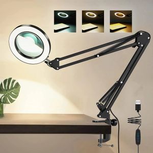 Lupas Lámpara de aumento LED 5X con abrazadera 3 modos de color Lupa iluminada con brazo giratorio ajustable para reparación artesanal Trabajo cercano 231030