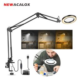 Vergrootglazen ACALOX Flexibel Bureau Groot 5X USB LED Vergrootglas 3 Kleuren Verlicht Vergrootglas Lamp Loupe Lezen/Herwerken/Solderen 230620