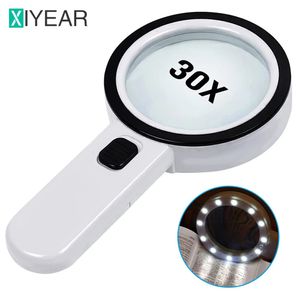 Magnifying Glasses Handheld 30X Illuminated Magnifier Loupe Jewelry Magnifying Glass With 12 LED Magnifiers For Seniors Reading Watch Repair 231030