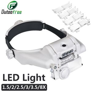 Magnifying Glasses Head Mounted Binocular Eyewear Loupe Magnifier with 3LED Illuminated Headband Magnifying Glass 1.5X2X2.5X2X3.5X8X For Reading 230606