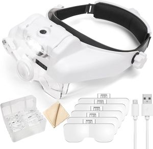 Magnifying Glasses Headband Magnifier Illuminated Rechargeable Repair Solder Magnifying Glasses Interchangeable Lens Third Hand Loupe For Soldering 230726