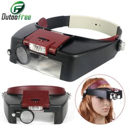 Gafas de aumento Estilo de casco Gafas de lupa Luz LED 10X Reparaciones Lectura Herramienta de vidrio óptico Lámpara Lupa de cabeza Lupa 1.0 / 1.5 / 3.5 / 10X 230410