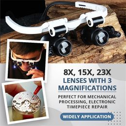 Loupes LED Lumières Lunettes Loupe 8x 15x 23x Monture sur la tête Loupe Loupe à double lentille Loupe pour réparation de montres électroniques 230726