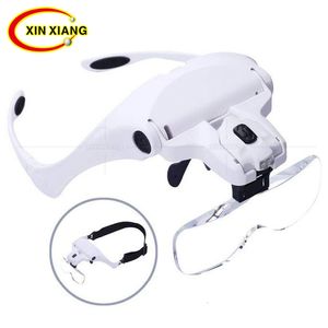 Magnifying Glasses Magnifier Glasses With LED Light Headband Illumination Magnifier Loupe With 5 Lens Magnifying Glass for Reading Repair Craft 231128