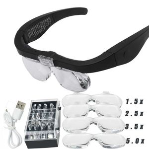 Lunettes de sécurité Loupes loupe1.5X 2.5X 3.5X 5.0X USB rechargeable avec lumière LED pour la lecture des bijoutiers horloger réparation portant