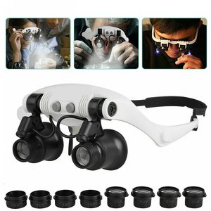 Loupes Loupes 10X 15X 20X 25X Lumière LED Lampe Tête Loupe Bijoutier Bandeau Loupe Lunettes Optique Verre Outil De Réparation 230606