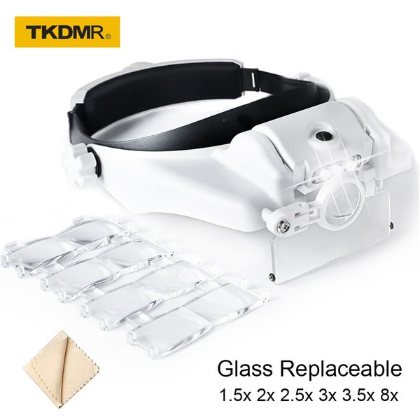 Loupe TKDMR Bandeau Loupe Batterie Loupe avec Lumières LED pour Bijoux Loupe Montre Réparation Électronique Broderie Lire Livre 230410