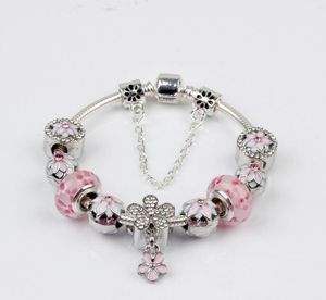 Magnolia Bracelet 925 Silver Charm Accesorios Pulseras Peach Flower Pendant Bangle Charm Magnoliaeflora Beads como regalo Diy Wedding Jewelry GC595