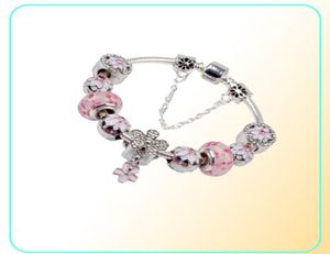 Magnolia Bracelet 925 Silver Charm Accessoires armbanden Peach Flower Pendant Bangle Charm Magnoliaeflora kralen als geschenk DIY Weddin5881627