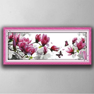 Peinture de décoration de maison de paysage de fleur de Magnolia, ensembles de broderie au point de croix faits à la main, imprimés comptés sur toile DMC 14CT / 11C