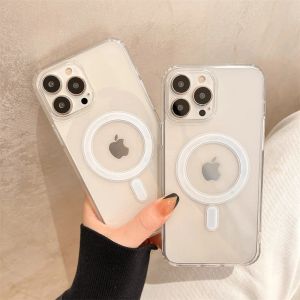 Magsafe Funda con cargador de carga inalámbrica magnética para iPhone 15 14 13 12 11 Pro Max Mini X XR XS 7 8 Plus SE HD Funda dura transparente Magsoge Fundas transparentes para teléfonos móviles