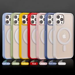 Magsoge iPhone Case Transparant Duidelijke kleur Border Acryl Magnetische schokbestendige telefoonhoesjes voor iPhone 15 14 13 12 Mini 11 Pro Max XR XS X 8 7 Plus MagSafe Charger
