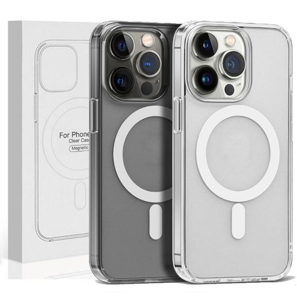 Magsoge-fundas transparentes magnéticas para iPhone, carcasa trasera de carga inalámbrica para iPhone 15, 14, 12, 11, 13 Pro Max Mini XR Xs 7 8 Plus SE