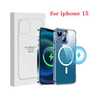 Magsoge Transparent Acrylique Magnétique Antichoc Coques de Téléphone pour iPhone 15 14 13 12 11 Pro Max Mini XR XS X Plus Compatible Magsafe Chargeur Samsung S23 ultra