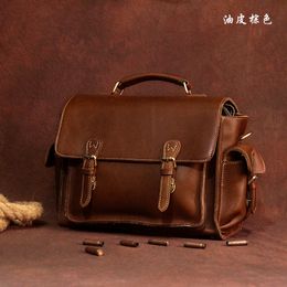 Maheu Vintage Style Lederen schoudertas Crossbody tas Men Messenger Bag voor cameraberichttas Crazy Horse Leather Video Camera