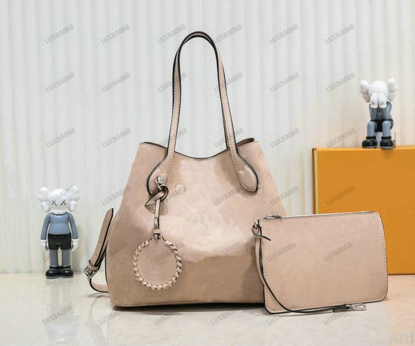 Bolso de mano para mujer 2023 Mahina Blossom MM M21851 M21852 Con bolsillo extraíble con cremallera Patrón de monogramas perforados Galet Beige Bolso de dos asas largas Bolso de lujo