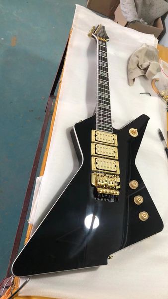 Rare Destroyer Black Phil Collen Guitare électrique Floyd Rose Tremolo Bridge Gold Hardware Abalone Pearl Block Inlay 3 Pickups Finition Noir