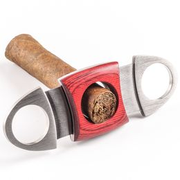 Tijeras cortadoras de cigarros de doble filo de acero inoxidable de caoba, accesorios portátiles cubanos para fumar cigarros