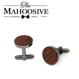 Mahoosive Wood Fashion Madreklink para hombres de la marca de regalo Botón de la marca de madera negra enlace abotoaduras 240320