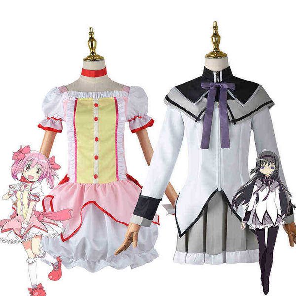 Mahou Shoujo Cos Akemi Homura Anime negro largo recto traje de combate vestido de baile corto con Bowknots Cosplay traje J220720