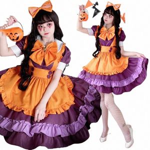Costumes de femme de chambre Cosplay Halen pour femmes Gothique foncé Orange Sorcière Lolita Dr Maid Uniforme Citrouille Robes Disfraz Anime W0RZ #
